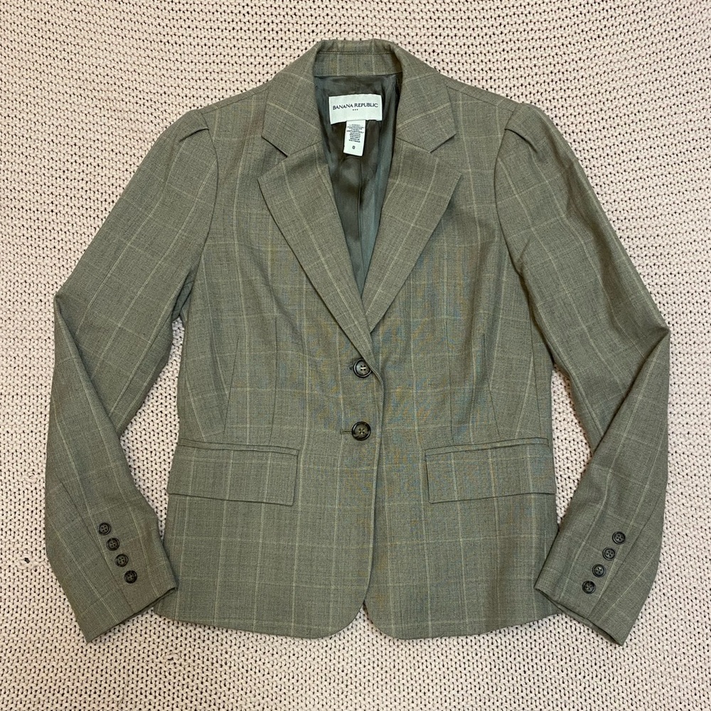 ✰ gray plaid bannana republic wool blazer ✰